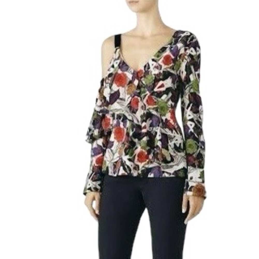 Jason Wu Collection Forbidden Garden Print Asymmetric Ruffled Blouse Size 6